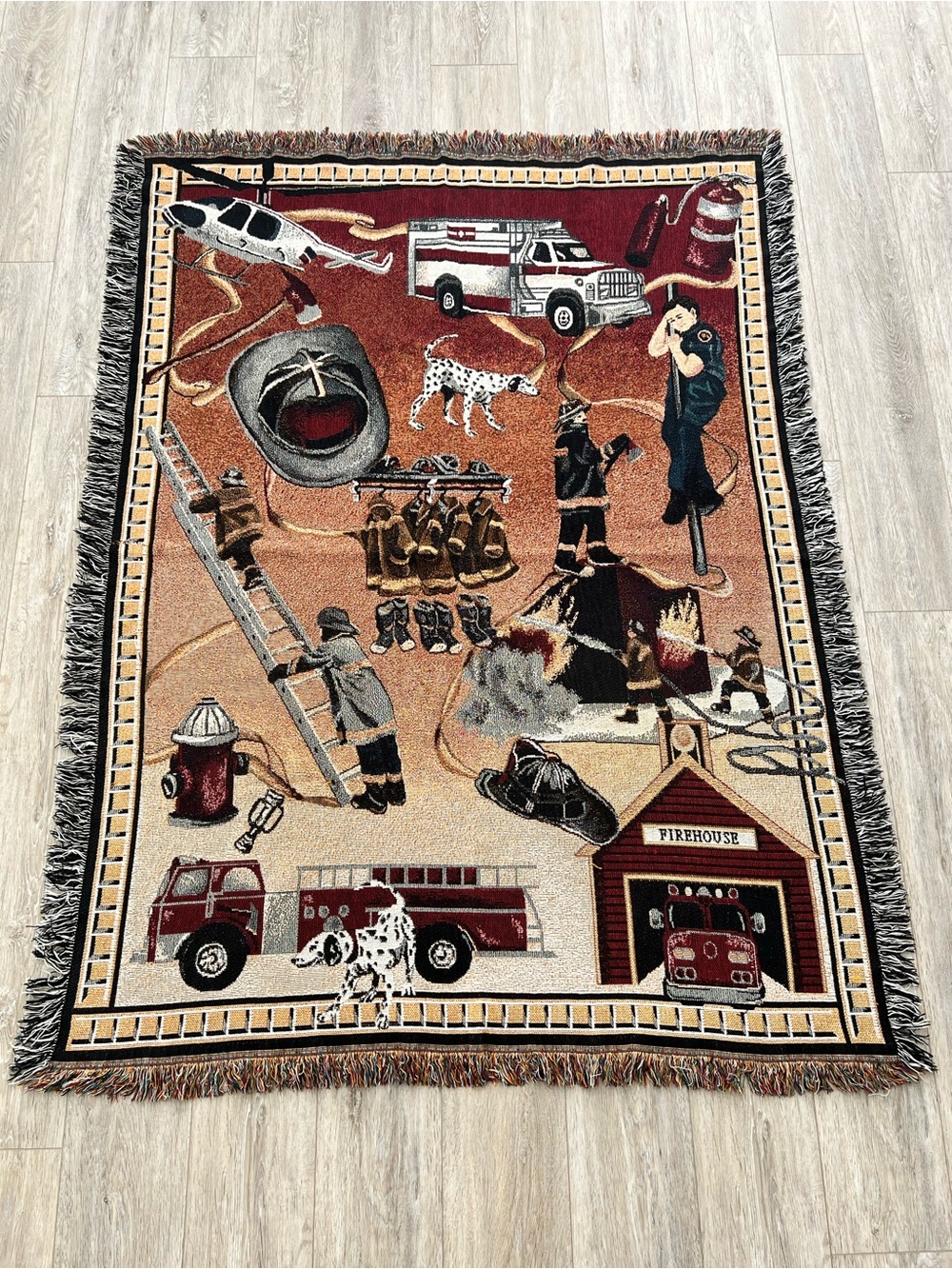 Firefighter Firehouse Themed Woven Tapestry Throw Blanket